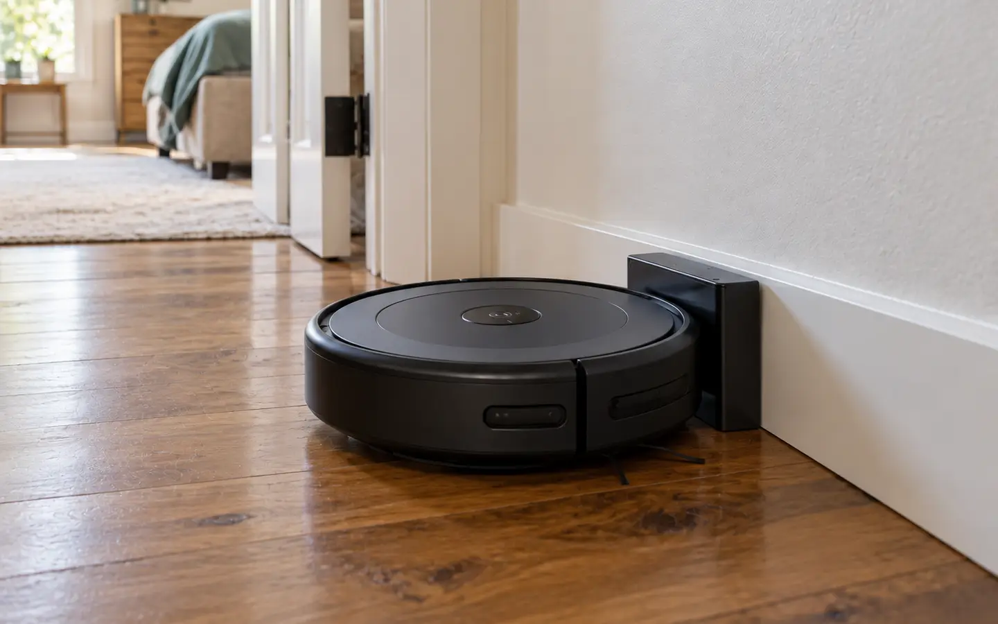 The robot, charging dock and nearby floor space are visible.
