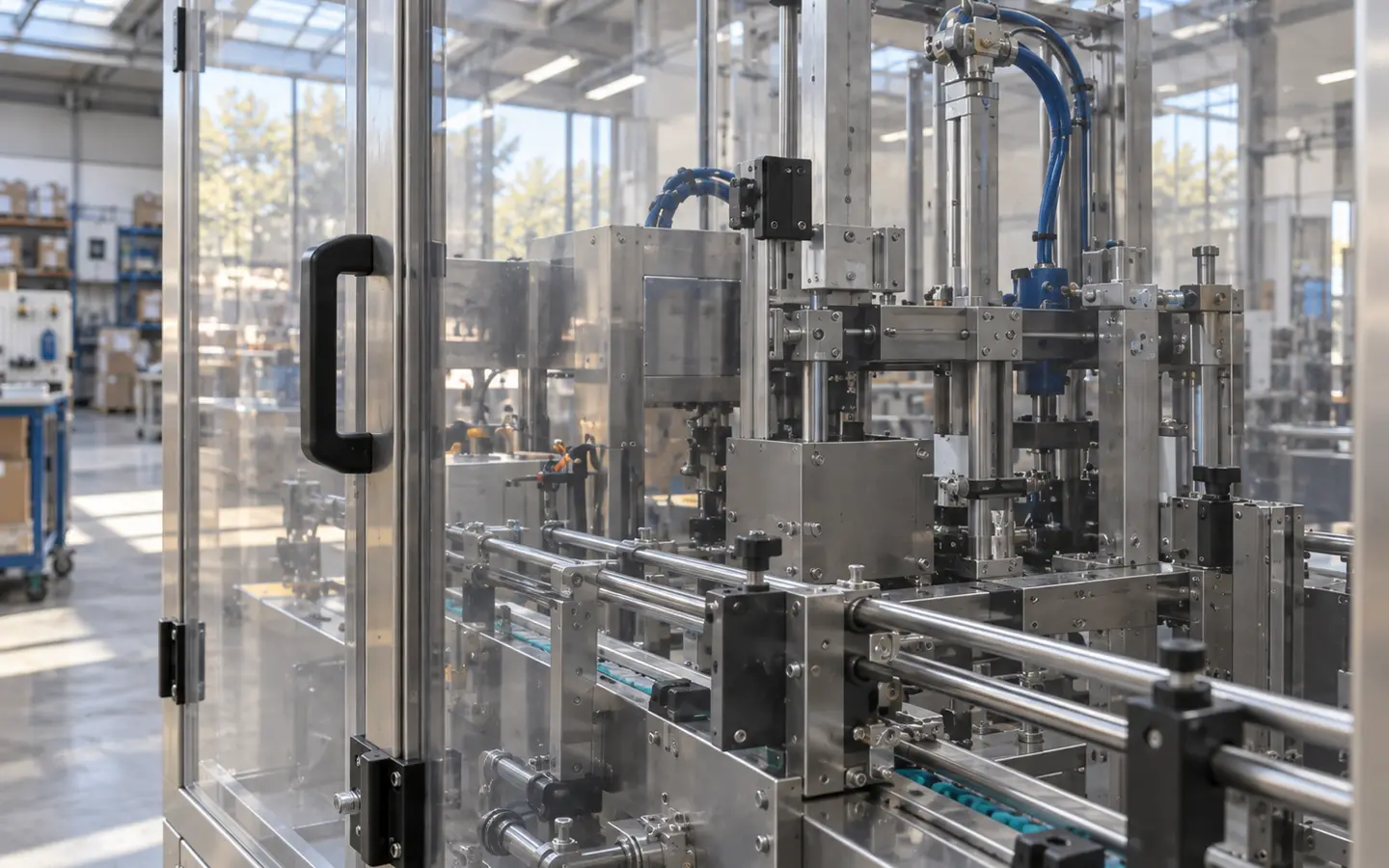 The transparent guard and visible equipment assembly can be reviewed remotely.