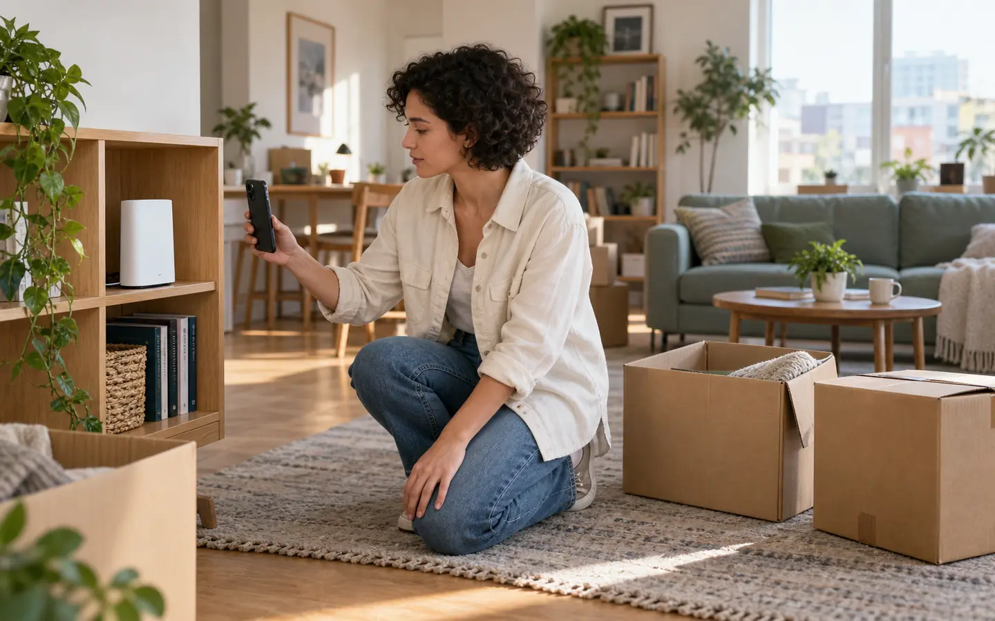 A subscriber shows the equipment and room around a home connection.