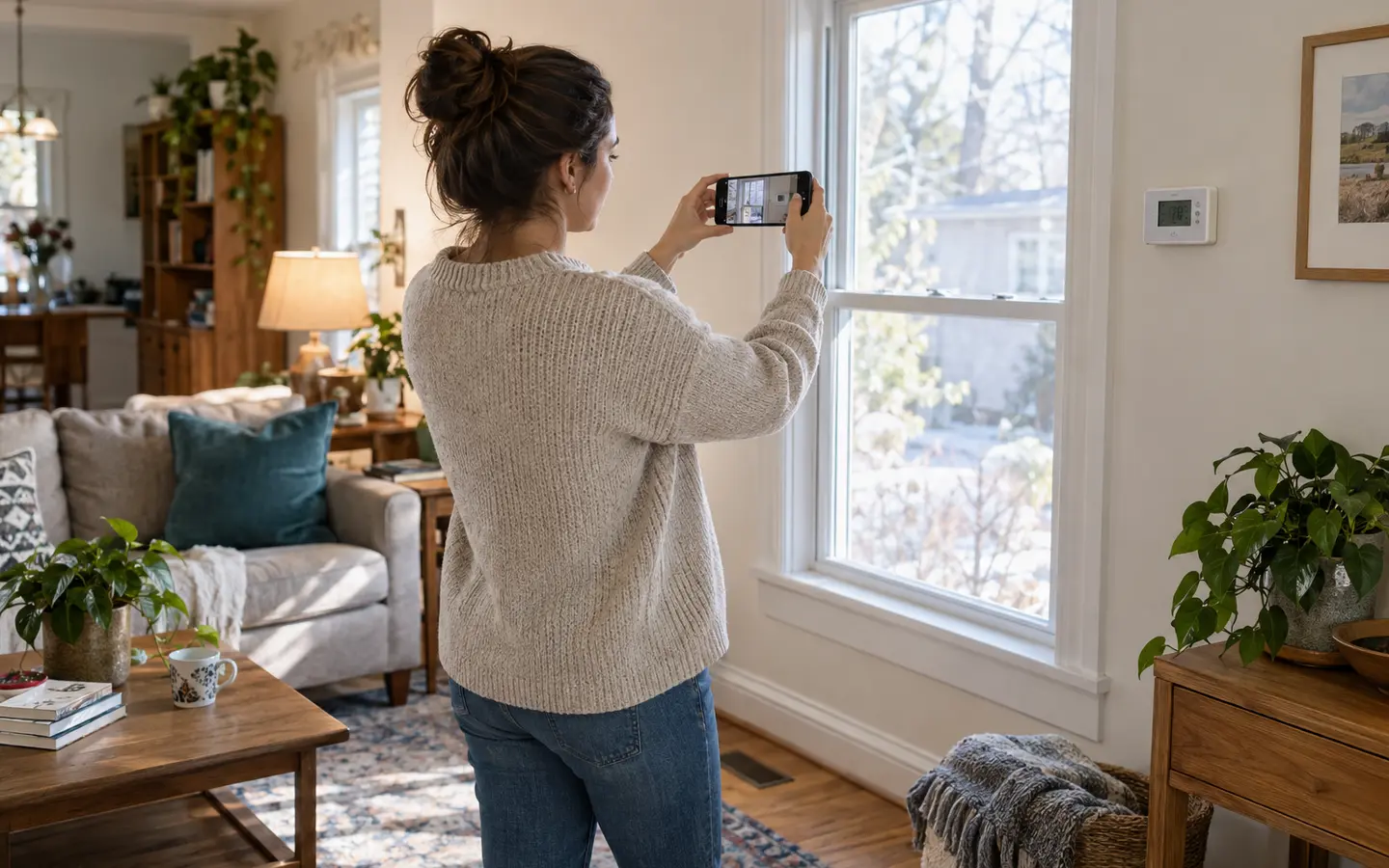 A homeowner shares accessible home views during a remote assessment.